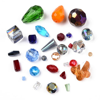 Glass Beads, Mixed Shapes, Mixed Color, 2.5~27x2.5~18x2~18mm, Hole: 0.8~1.8mm, about 350g/bag