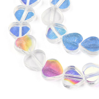 Transparent Electroplate Glass Beads Strands, Half Plated, Heart, Deep Sky Blue, 9.5x10.5x3mm, Hole: 0.8mm.  (Approx 30 Beads)