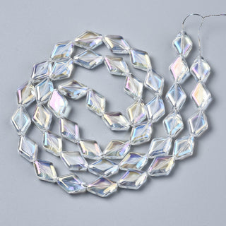 Electroplate Glass Beads Strands, AB color, Rhombus, Clear AB, 15x10x4mm, Hole: 0.9mm, about 43pcs/strand, 24.61''(62.5cm)