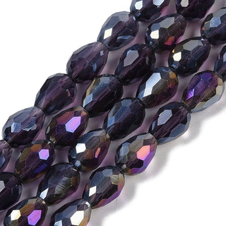 Transparent Electroplate Glass Beads Strands, AB Color Plated, Faceted, Teardrop, Indigo, 5~6x4mm, Hole: 0.9mm, about 65~67pcs/strand...