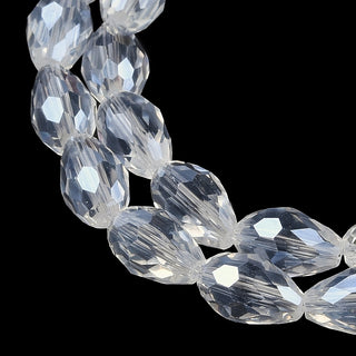 Transparent Electroplate Glass Beads Strands, AB Color Plated, Faceted, Teardrop, Clear, 8x6mm, Hole: 1.2mm.  Approx 32 beads.