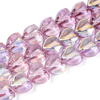 Electroplate Glass Beads Strands, Heart, Violet Pink with AB Finish., 12.2x15x8mm, Hole: 1mm. (10 beads).