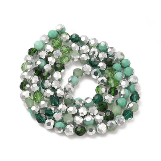 Electroplate Glass Beads Strands, Faceted(32 Facets), Half Silver Plated, Round, Dark Sea Greens, 6x5mm, Hole: 1.4mm, about 100pcs/strand.