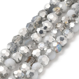 Electroplate Glass Beads Strands, Faceted(32 Facets), Half Silver Plated, Round, Slate Gray, 6x5mm, Hole: 1.4mm, about 100pcs/strand.