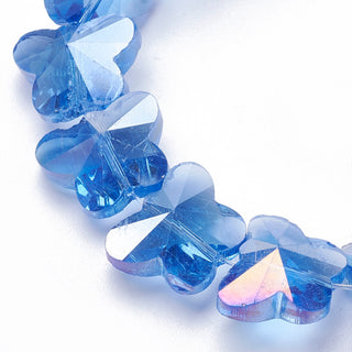 Electroplate Glass Beads, AB Color Plated, Faceted, Butterfly, Royal Blue, 12x14.5x7.5mm, Hole: 1mm.  (10 Beads)
