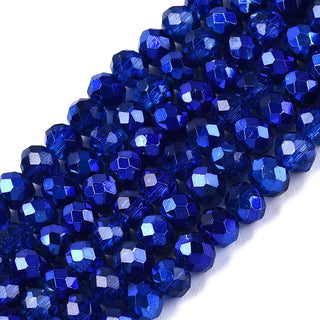 Crystal (Chinese) *Faceted Rondelle  (Transparent, Silver Plated, Half Plated, Dyed & Heated,)   4 x 3mm.  Hole 0.4mm.  Approx 105 Beads *See Color Options.