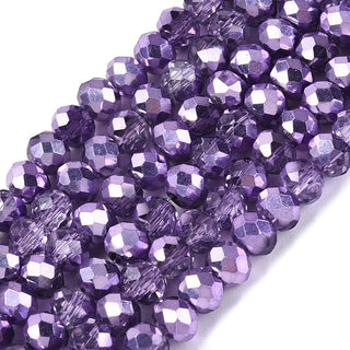 Crystal (Chinese) *Faceted Rondelle  (Transparent, Silver Plated, Half Plated, Dyed & Heated,)   4 x 3mm.  Hole 0.4mm.  Approx 105 Beads *See Color Options.