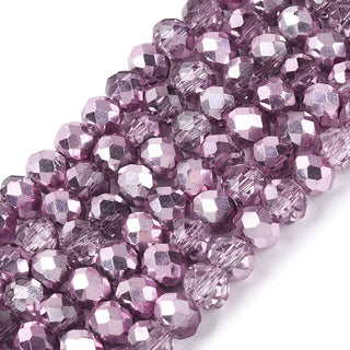 Crystal (Chinese) *Faceted Rondelle  (Transparent, Silver Plated, Half Plated, Dyed & Heated,)   4 x 3mm.  Hole 0.4mm.  Approx 105 Beads *See Color Options.