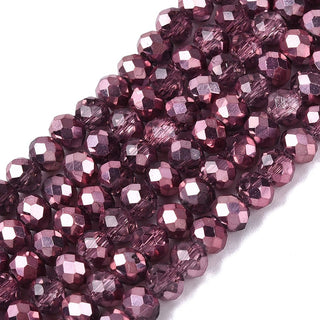 Crystal (Chinese) *Faceted Rondelle  (Transparent, Silver Plated, Half Plated, Dyed & Heated,)   4 x 3mm.  Hole 0.4mm.  Approx 105 Beads *See Color Options.