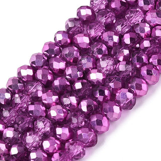Crystal (Chinese) *Faceted Rondelle  (Transparent, Silver Plated, Half Plated, Dyed & Heated,)   4 x 3mm.  Hole 0.4mm.  Approx 105 Beads *See Color Options.