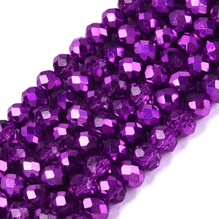 Crystal (Chinese) *Faceted Rondelle  (Transparent, Silver Plated, Half Plated, Dyed & Heated,)   4 x 3mm.  Hole 0.4mm.  Approx 105 Beads *See Color Options.