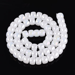 Electroplate Imitation Jade Glass Beads Strands, Barrel, AB Color Plated, 8~8.5x6~7mm, Hole: 0.8~1mm, about 54~62pcs/strand..*See Color Options.
