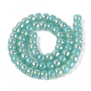 Electroplate Imitation Jade Glass Beads Strands, Barrel, AB Color Plated, 8~8.5x6~7mm, Hole: 0.8~1mm, about 54~62pcs/strand..*See Color Options.