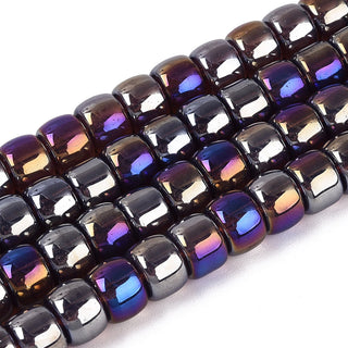 Electroplate Imitation Jade Glass Beads Strands, Barrel, AB Color Plated, 8~8.5x6~7mm, Hole: 0.8~1mm, about 54~62pcs/strand..*See Color Options.