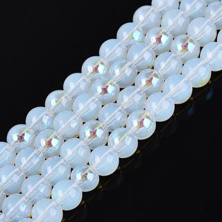 Electroplate Imitation Jade Glass Beads Strands, Round, Rainbow Plated, Half Plated, Ghost White, 6~6.5mm, Hole: 0.8~1mm.  (Approx 68 Beads)