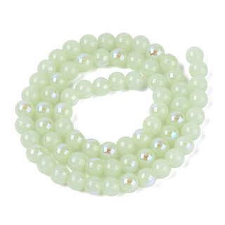 Electroplate Imitation Jade Glass Beads Strands, Round, Rainbow Plated, Half Plated, Dark Sea Green, 6~6.5mm, Hole: 0.8~1mm, about 65 beads/ strand.