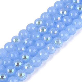 Electroplate Imitation Jade Glass Beads Strands, Round, Rainbow Plated, Half Plated, Cornflower Blue, 6~6.5mm, Hole: 0.8~1mm, about 67~72pcs/strand, 14.57~15.35 inch(37~39cm)