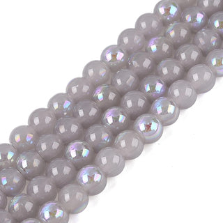 Electroplate Imitation Jade Glass Beads Strands, Round, Rainbow Plated, Half Plated, Gray, 6~6.5mm, Hole: 0.8~1mm, about 67~72pcs/strand