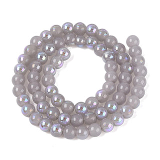 Electroplate Imitation Jade Glass Beads Strands, Round, Rainbow Plated, Half Plated, Gray, 6~6.5mm, Hole: 0.8~1mm, about 67~72pcs/strand