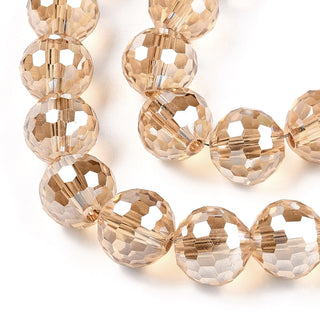 Electroplate Glass Bead Strands, Rainbow Color Plated, Faceted(96 Facets), Round, Goldenrod, 10mm, Hole: 1.6mm.  (Approx 30 Beads)