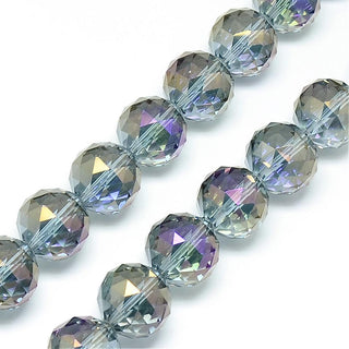Electroplate Glass Bead Strands, AB Color Plated, Faceted, Round, Clear, 15~16x16mm, Hole: 2mm, about 50pcs/strand, 30 inch. (10 Beads)