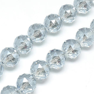 Electroplate Glass Bead Strands, Pearlized Plated, Faceted, Round, Clear, 15~16x16mm, Hole: 2mm.  (10 Beads)