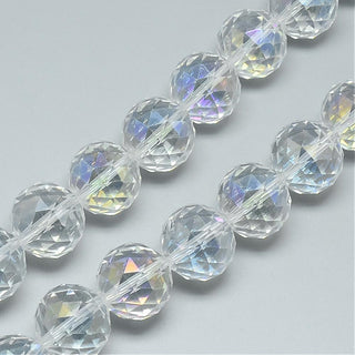 Electroplate Glass Bead Strands, AB Color Plated, Faceted, Round, Clear, 15~16x16mm, Hole: 2mm.  (10 Beads)