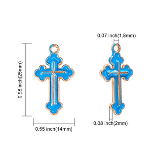 Alloy Enamel Pendants, Cross, Light Gold, Mixed Color, 25x14x2mm, Hole: 1.8mm.  (RANDOM Mix)