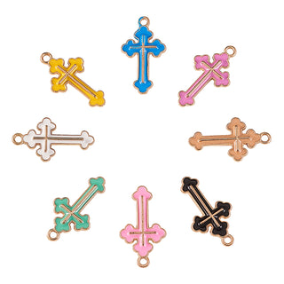 Alloy Enamel Pendants, Cross, Light Gold, Mixed Color, 25x14x2mm, Hole: 1.8mm.  (RANDOM Mix)