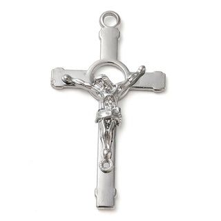 Alloy Big Pendants, Cross & Jesus, Platinum, 60x33x6mm, Hole: 3.7mm.  (Sold Individually)