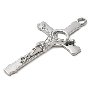 Alloy Big Pendants, Cross & Jesus, Platinum, 60x33x6mm, Hole: 3.7mm.  (Sold Individually)