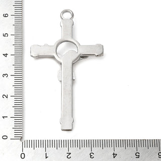 Alloy Big Pendants, Cross & Jesus, Platinum, 60x33x6mm, Hole: 3.7mm.  (Sold Individually)
