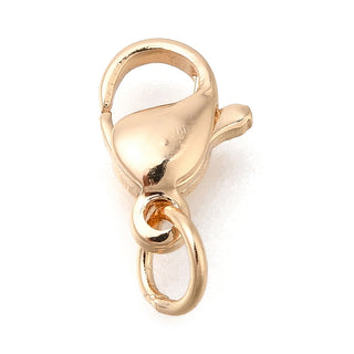304 Stainless Steel Lobster Claw Clasps, with Brass Jump Ring, , Light Gold Color, 13mm.  (Packed 10 Clasps)