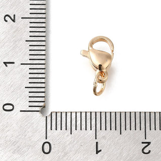 304 Stainless Steel Lobster Claw Clasps, with Brass Jump Ring, , Light Gold Color, 13mm.  (Packed 10 Clasps)
