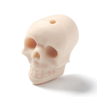 Halloween Silicone Focal Beads, Skull, Cornsilk, 21x16x20mm, Hole: 2.5mm.  (Packed 5 Beads)