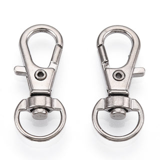 Alloy Swivel Lobster Claw Clasps, Swivel Snap Hook, Fine Jewelry Findings, Cadmium Free.  Lead Free, Platinum, 31x12.5x5.5mm, Hole: 5x9mm.(Packed 10 Clasps)
