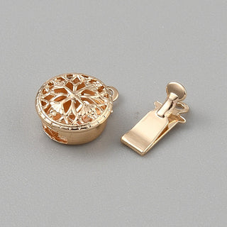 Alloy Box Clasps, Flat Round, Real 14K Gold Plated, 13.5x9x5mm, Hole: 1.2mm.  Sold Individually.