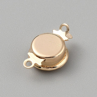 Alloy Box Clasps, Flat Round, Real 14K Gold Plated, 13.5x9x5mm, Hole: 1.2mm.  Sold Individually.