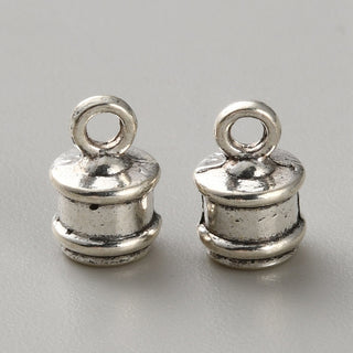 Tibetan Style Alloy Cord Ends, End Caps, Antique Silver, 9x5.5mm, Hole: 1.5mm. (Packed 10 Caps)