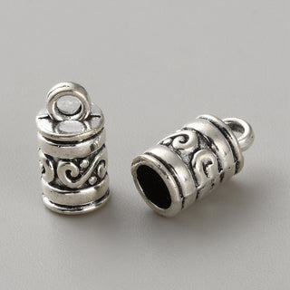 Tibetan Style Alloy Cord Ends, End Caps, Antique Silver, 13x7mm, Hole: 2mm. (Packed 10 Caps)