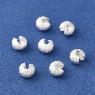 Textured Brass Crimp Beads Covers, 6x4.5mm, Hole: 1.6mm.  (Packed 20) *Bright Silvertone