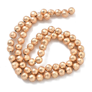 Baking Painted Non-magnetic Hematite Beads Strands, Round, Faceted, Gold, 6x5.5mm, Hole: 1mm, about 68~72pcs/strand, 15.59~15.98''...