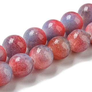 Dyed Natural White Jade Beads Strands, Round, Red with Blue Hints, 8mm, Hole: 1.2mm, about 49pcs/strand, 15.55 inch(39.5cm)