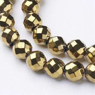Hematite (Non Magnetic).  8mm Faceted (64 Facets).  Round.  Red Copper Color (Vacuum Plated). *approx 50 Beads.