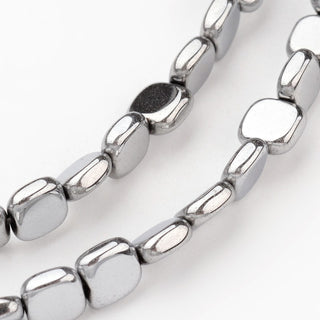Electroplate Non-magnetic Hematite Beads Strands, Flat Rounded Square Shape, Smooth, Platinum Plated, 6x6x2mm, Hole: 1mm, about 70pcs/strand, 16 inch