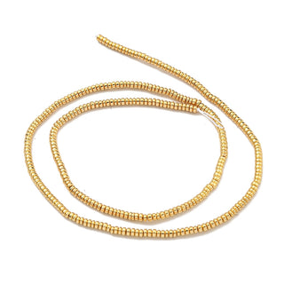 Electroplated Non-Magnetic Hematite Beads Strands, Disc, Heishi Beads, Light Gold Plated, 2.5x1mm, Hole: 0.6mm, about 337pcs/strand, 16.06''(40.8cm)