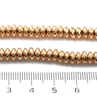 Electroplated Non-magnetic Hematite Beads Strands, Saucer Beads, Light Gold Plated, 6x2.5~3mm, Hole: 1.2mm, about 142pcs/strand