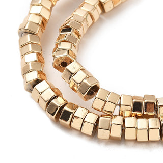 Electroplated Non-magnetic Hematite Beads Strands, Hexagon, Light Gold Plated, 4x4x2mm, Hole: 0.8mm, about 198pcs/strand, 16.14'