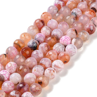 Natural Agate Beads Strands, Dyed & Heated, Faceted, Round, Pink, 10mm, Hole: 0.8mm, about 37pcs/strand, 14.96''(38cm)
