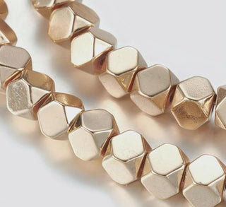 Electroplate Non-magnetic Hematite Beads Strands, Polygon, Light Gold Plated, 4x4x4mm, Hole: 2mm, about 97pcs/strand, 15.7 inch